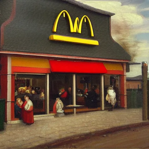 Prompt: oil painting of 1 5 th century mcdonalds restaurant