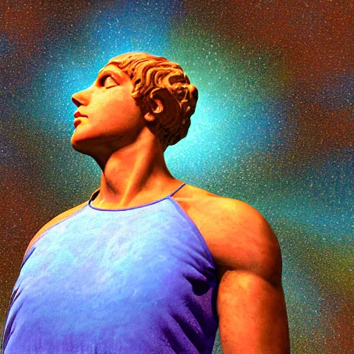 Image similar to 3 d sci - fi cgartist rendering of a hyper realistic marble greek statuary bust floating in space, at the vast pulsating interdimensional fractal space portal at the psychedelic vaporwave event horizon by chris moore, by edward hopper, by col price, trending on artstation