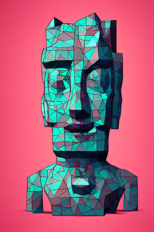 Prompt: cubist moai statue geometric cutout digital illustration cartoon colorful beeple