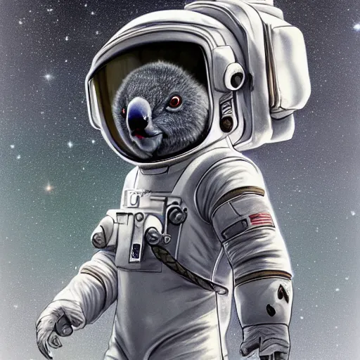 Image similar to a koala in a astronaut suit, 3d, sci-fi fantasy, intricate, elegant, highly detailed, lifelike, photorealistic, digital painting, artstation, illustration, concept art, sharp focus, art in the style of Shigenori Soejima