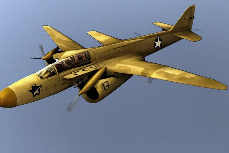 Image similar to Concept art of a retrofuturistic warplane