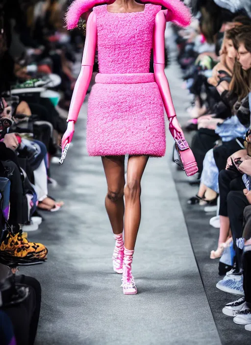 Image similar to hyperrealistic and heavy detailed balenciaga runway show of barbie, leica sl 2 5 0 mm, vivid color, high quality, high textured, real life