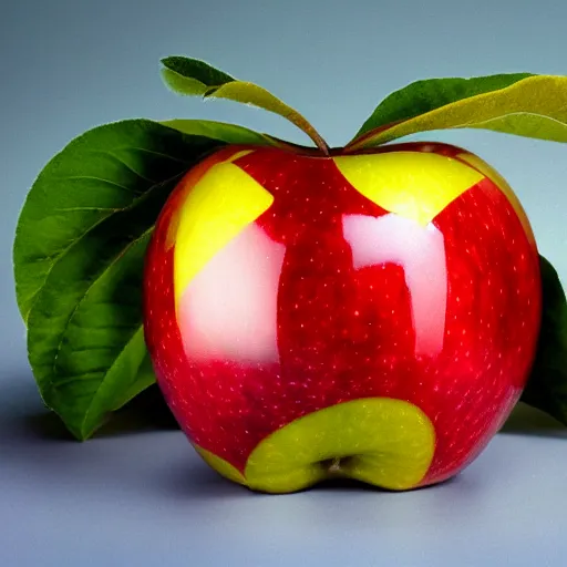 Image similar to an apple, the fruit, with the face of christina applegate on its skin