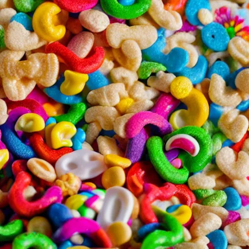 Prompt: product photo of a lucky charms cereal box ; professional advertisement photography of a box of lucky charms cereal ; close - up