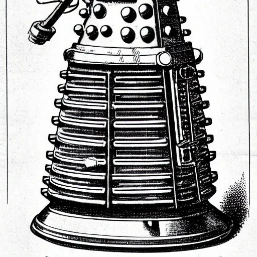 Prompt: vintage medical illustration of a dalek