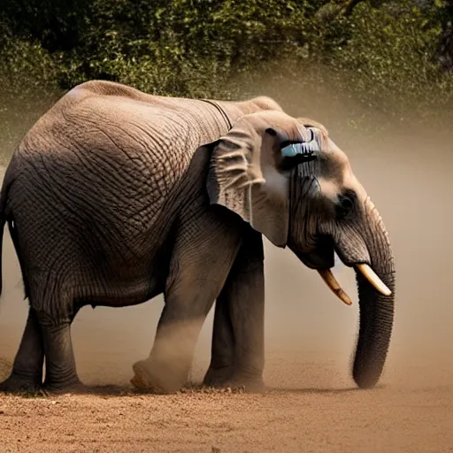 Image similar to an elephant crumbles and turns into dust that disperses in the air