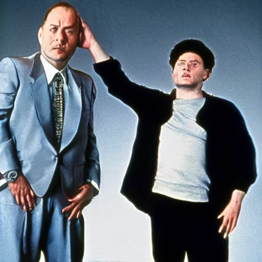 Image similar to portrait of alexandr zembatov and mikhail alontsev in gangsta comedy of 1990s, movie shot