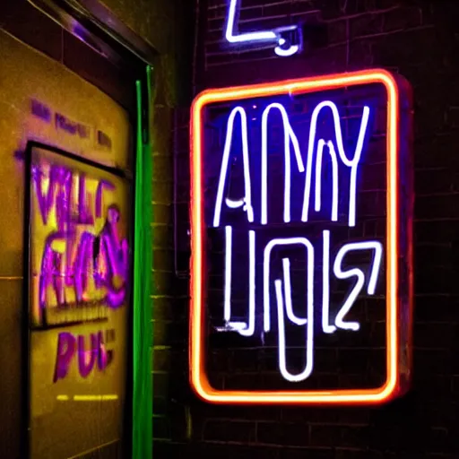 Image similar to amy winehouse outside club 2 7 at nighttime, neon ( club 2 7 ) sign, club 2 7 neon sign