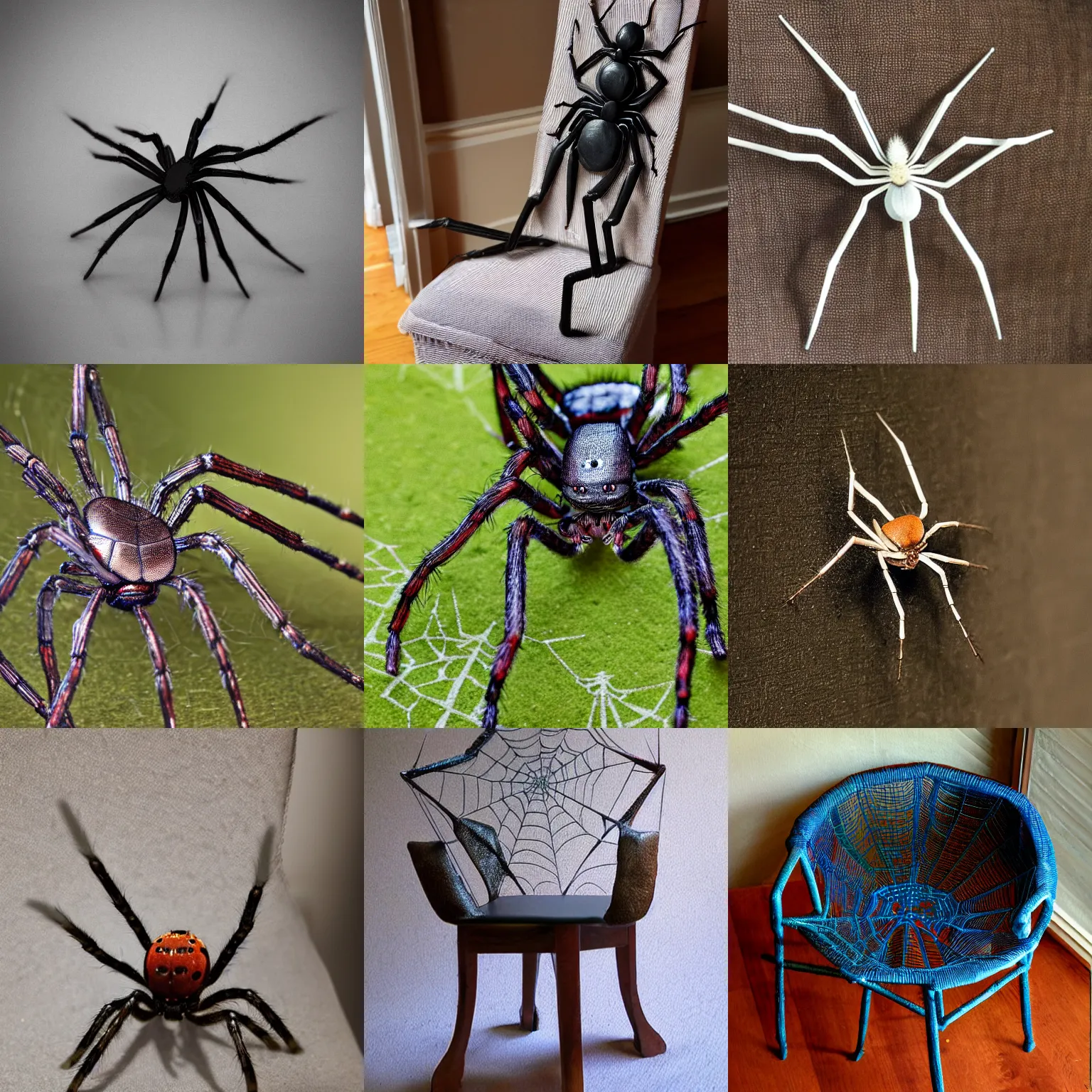 Prompt: spider sitting in a chair made for spiders