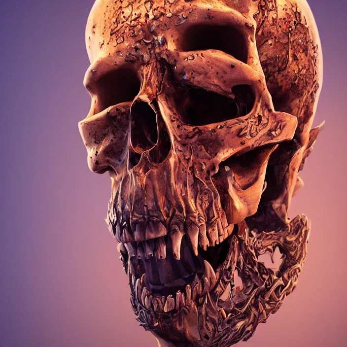 Image similar to portrait of a glowing skull. razor sharp teeth. infected with zombie fungus. intricate abstract. intricate artwork. nightmare fuel. by Tooth Wu, wlop, beeple, dan mumford. octane render, trending on artstation, greg rutkowski very coherent symmetrical artwork. cinematic, hyper realism, high detail, octane render, 8k, iridescent accents