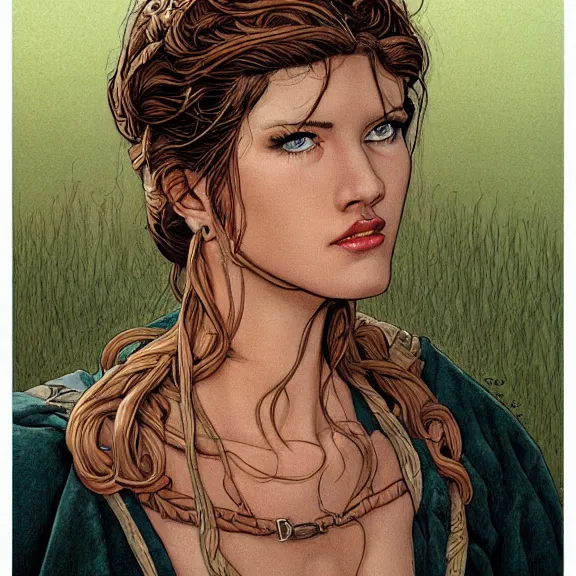 Image similar to a highly detailed portrait in the style of michael whelan and in the style of milo manara.