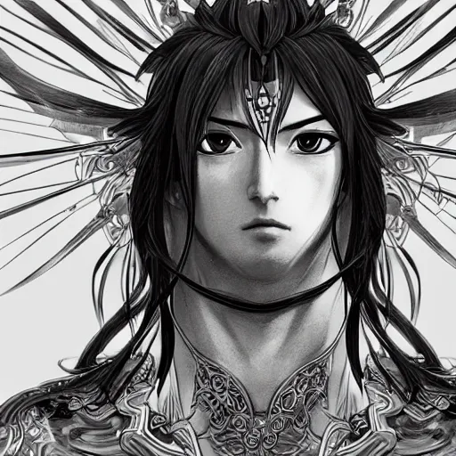 Image similar to an immortal xianxia cultivator with long black hair as an absurdly handsome, elegant, young anime man, ultrafine hyperrealistic detailed face illustration by kim jung gi, irakli nadar, intricate linework, sharp focus, bright colors, matte, gujian, final fantasy, unreal engine highly rendered, global illumination, radiant light, intricate environment