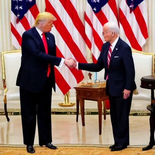 Prompt: donald trump shaking hands with joe biden