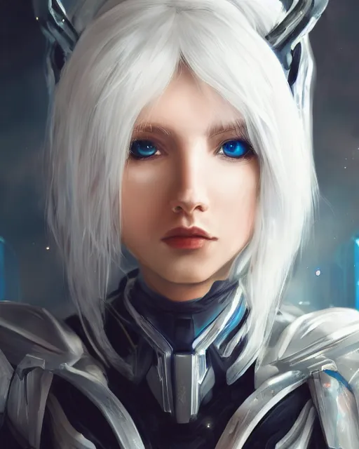 Prompt: perfect white haired girl, warframe armor, beautiful, dreamy, pretty face, blue eyes, portrait, detailed, bright light, scifi, amazing, utopian architecture in the background, laboratory, 4 k, ultra realistic, aura of light, cinematic, high detail, masterpiece, art by akihito tsukushi, akasuki brightmind