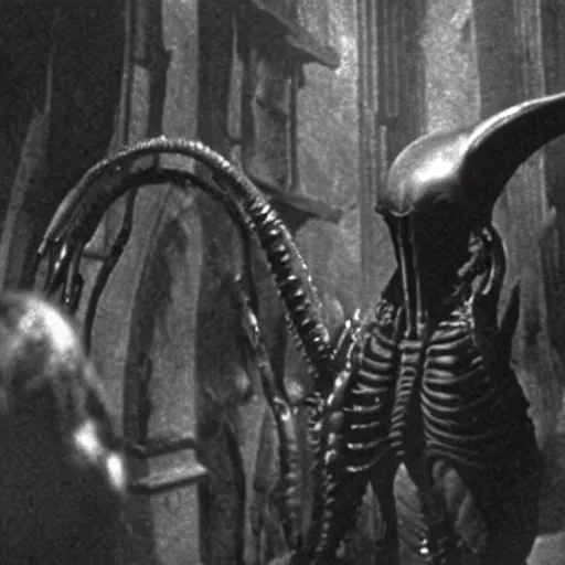 Image similar to Xenomorph in a still from the movie Nosferatu: A Symphony of Horror (1922), high quality