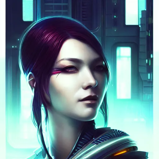 Image similar to art by ross tran, portrait of cyberpunk woman looking out of a window, cyberpunk setting, futuristic, highly detailed, intricate lighting, digital painting, sharp focus, illustration, trending on artstation, by anna dittmann, karol bak, charlie bowater.