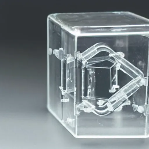 Prompt: a transparent cube with embedded electronics