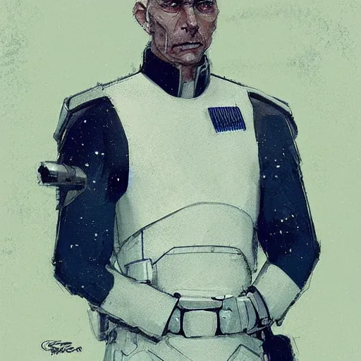 Prompt: portrait of a man by greg rutkowski, blue skin, short black hair in military style, tall, star wars expanded, universe, he is about 5 0 years old, wearing white colored imperial admiral uniform, artstation hq