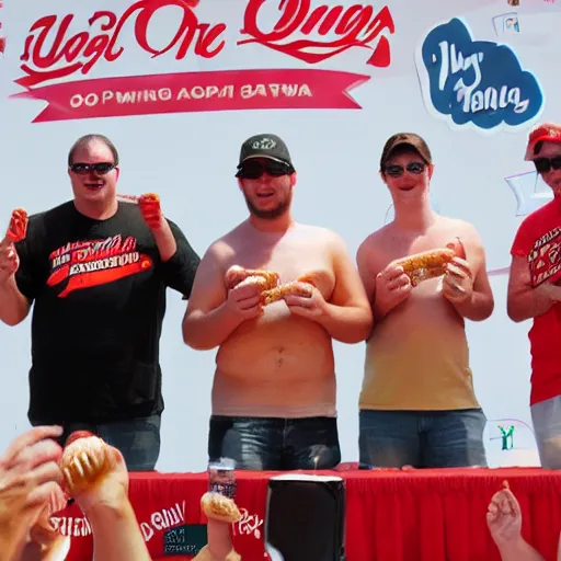 Prompt: winning second place in a hot dog eating contest