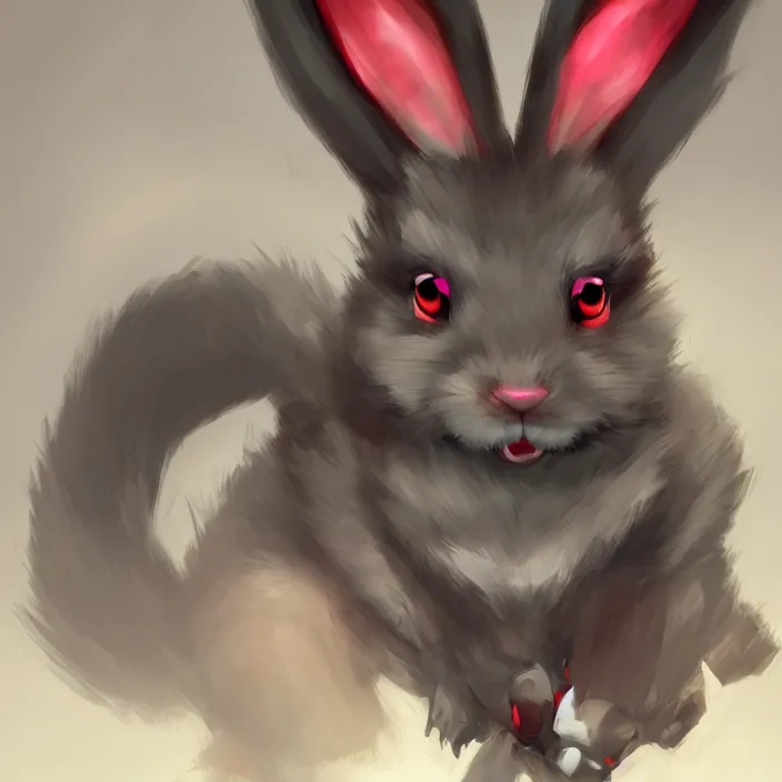 Prompt: a angry bunny with red eyes menacingly staring into the camera, artstation, digital art.