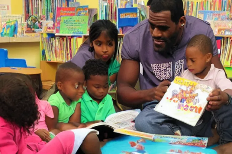 Image similar to r kelly reading book in kindergarden