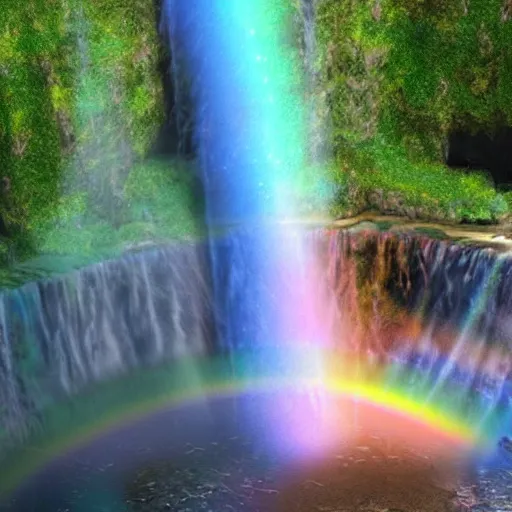 Image similar to Rainbow disco smokey portals to beautiful waterfall dimension, artstation, highly detailed 8k