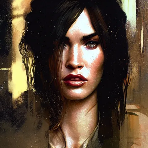 Image similar to megan fox, hyperrealistic portrait, bladerunner street, art of elysium by jeremy mann and alphonse mucha, fantasy art, photo realistic, dynamic lighting, artstation, poster, volumetric lighting, very detailed face, 4 k, award winning