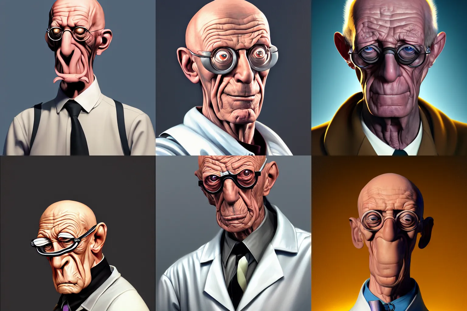 Prompt: portrait of Professor Farnsworth, expressive pose, futuristic, highly detailed, digital painting, artstation, concept art, smooth, sharp focus, by caravaggio