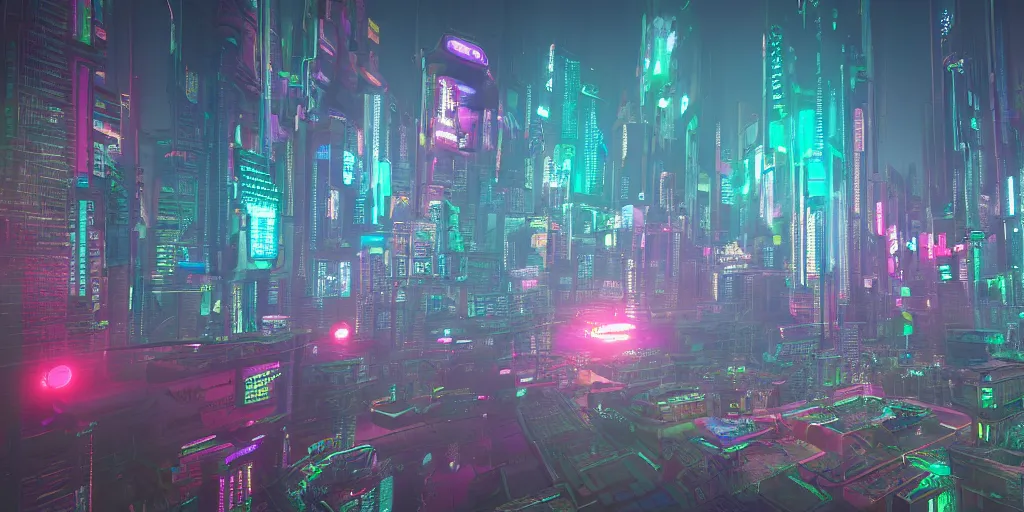 Image similar to multicolor 3d render of cyberpunk city of the future by @beeple_crap created at future in 4k ultra high resolution, with depressive feeling