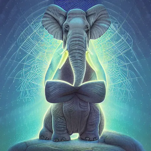 Prompt: Tusko the elephant LSD my problem child, control is an illusion internal warfare with tactics unheard of in society my Mike Winkelmann Casey Weldon Ron Walotsky, beautiful aesthetic, trending on behance, digital illustration, custom brush, good art