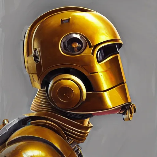 Image similar to greg manchess portrait painting of armored c 3 po as overwatch character, medium shot, asymmetrical, profile picture, organic painting, sunny day, matte painting, bold shapes, hard edges, street art, trending on artstation, by huang guangjian and gil elvgren and sachin teng