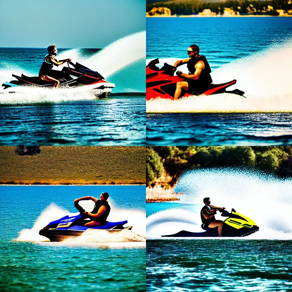 Prompt: a man sitting on a jetski