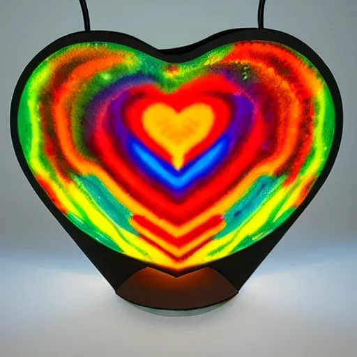 Image similar to colorful heart, she lamp krypton lamp forest, a woman rgb happy happy cracks textured convolution old