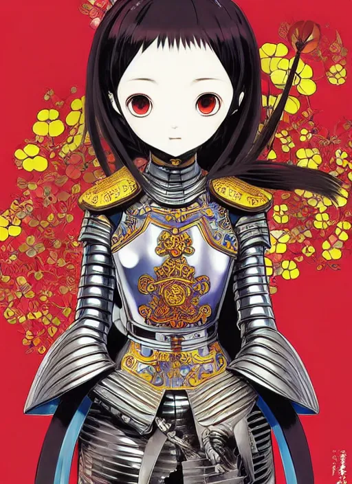 Image similar to takashi murakami, ilya kuvshinov, anime female knight in. ornate armor by, last exile, murata range, fine detail, perfect, dramatic lighting, dynamic composition, art deco, cel shading, vivid, rich texture, alphonse mucha, ( ( ( colorful ) ) ), ( ( ( yoshinari yoh ) ) ),