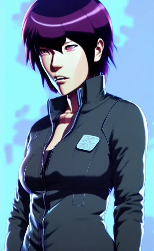 Image similar to a fullbody portrait of motoko kusanagi the major ghost in the shell : : stand alone complex, under repairs, maintenance : : by ilya kuvshinov, rossdraws, artgerm, sola digital arts, anti aliasing, raytracing : :