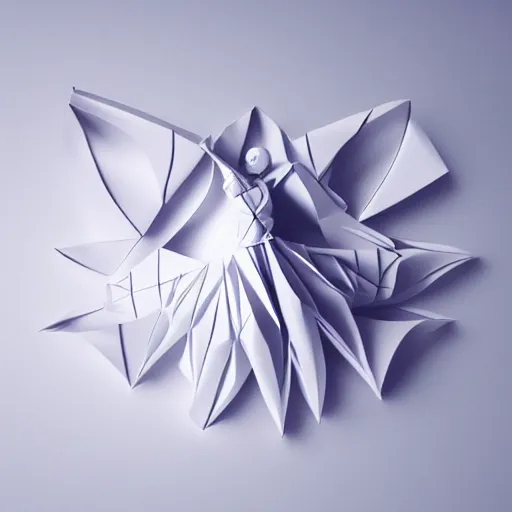 Image similar to origami dancer in white paper, 3 d render, ultra - detailed, on white background, studio shot