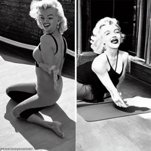 Image similar to Marilyn Monroe doing yoga, trending on instagram