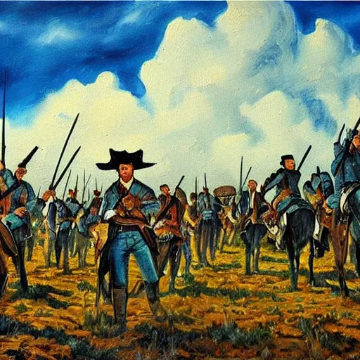 Prompt: the Texas revolution, beautiful painting by Bob Ross