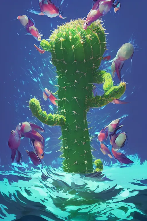 Image similar to 3 d render creature animal sushi cristal eye roots cactus elemental flush of force nature micro world fluo, art gta 5 cover, official fanart behance hd artstation by jesper ejsing, by rhads, makoto shinkai and lois van baarle, ilya kuvshinov, ossdraws