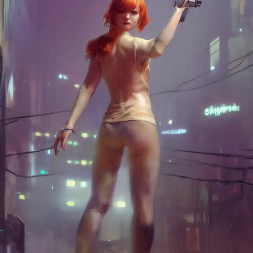 Image similar to emma stone, hyperrealistic full figure, bladerunner street alley, art of elysium by frank frazetta and by jeremy mann and by alphonse mucha, fantasy art, photo realistic, dynamic lighting, artstation, full figure poster, volumetric lighting, very detailed face, 4 k, award winning