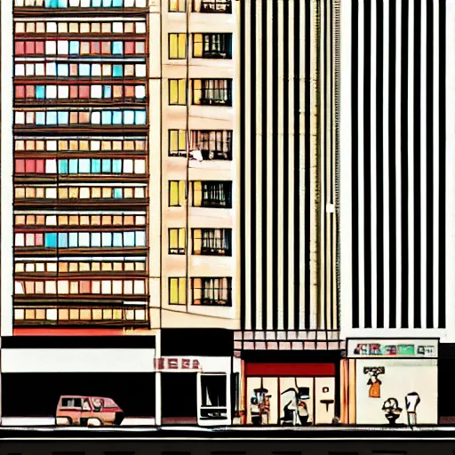 Image similar to building, city pop style