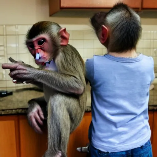 Image similar to funny photo of two monkeys having fun in the kitchen