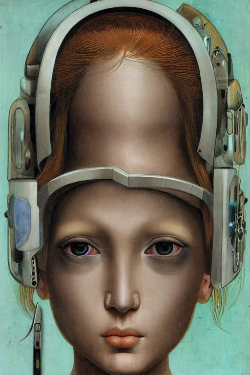 Image similar to a close - up portrait of a cyberpunk cyborg girl, by sandro botticelli, rule of thirds