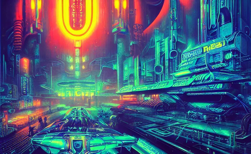 Prompt: Retro future cyberpunk advertising poster, illustrated by H.R. Giger and Gaston Bussiere, 35mm lens, beautiful macro close-up imagery, vibrantly lush neon lighting, beautiful volumetric-lighting-style atmosphere, a futuristic atmosphere, intricate, detailed, photorealistic imagery, trending on artstation, 4k, 8k