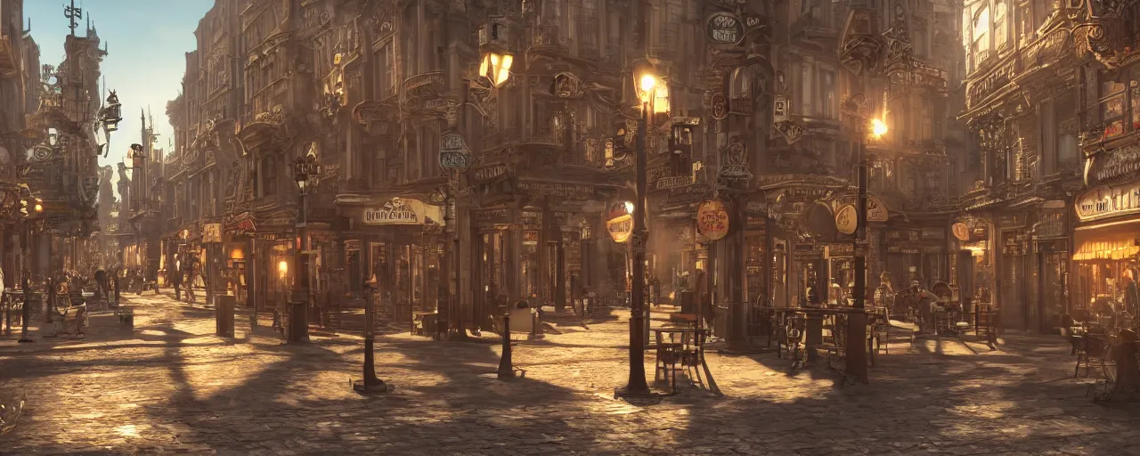 Image similar to photorealistic steampunk city streets. daylight. sunlight. lens flare. light fixtures. 8K. detailed. photorealistic, trending on Artstation. 25mm f/1.7 ASPH Lens. ultra realistic