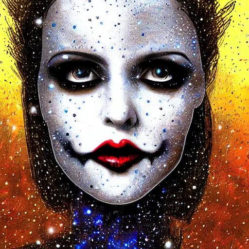 Prompt: vampire woman portrait made out of galaxies, beautiful, cyborg, tim burton comic book art