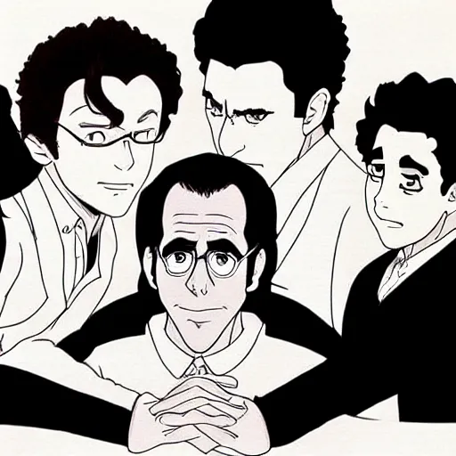 Prompt: Seinfeld tv show in anime art style, very detailed