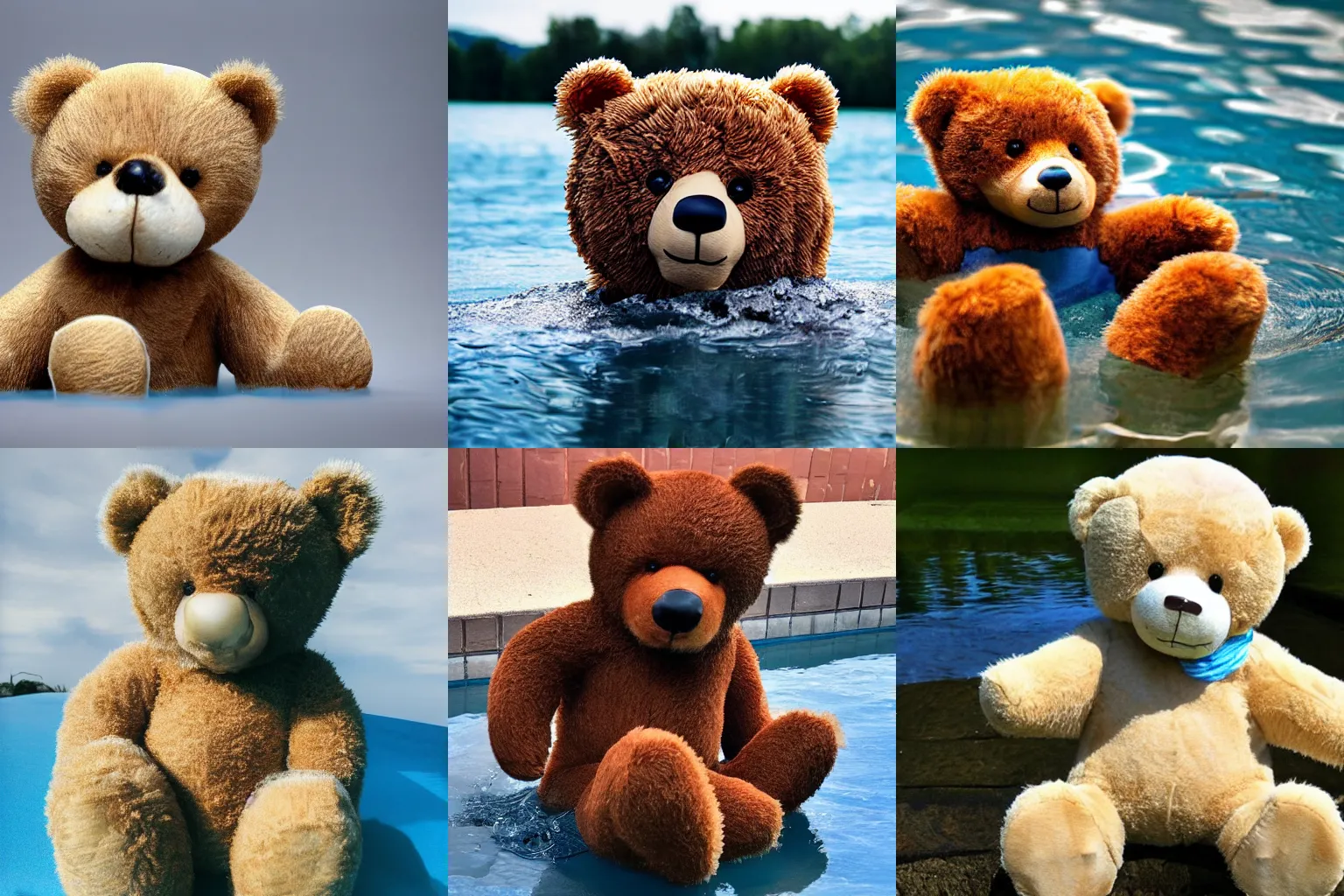 Prompt: A photo of a teddy bear made of water