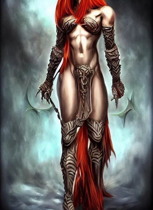 Prompt: a higly detailed airbrush full body shot portrait painting of a fantasy demonic character, fantasy portrait, pinterest, baldur's gate, dynamic lighting, ambient lighting, deviantart, dndbeyond, dnd character portrait