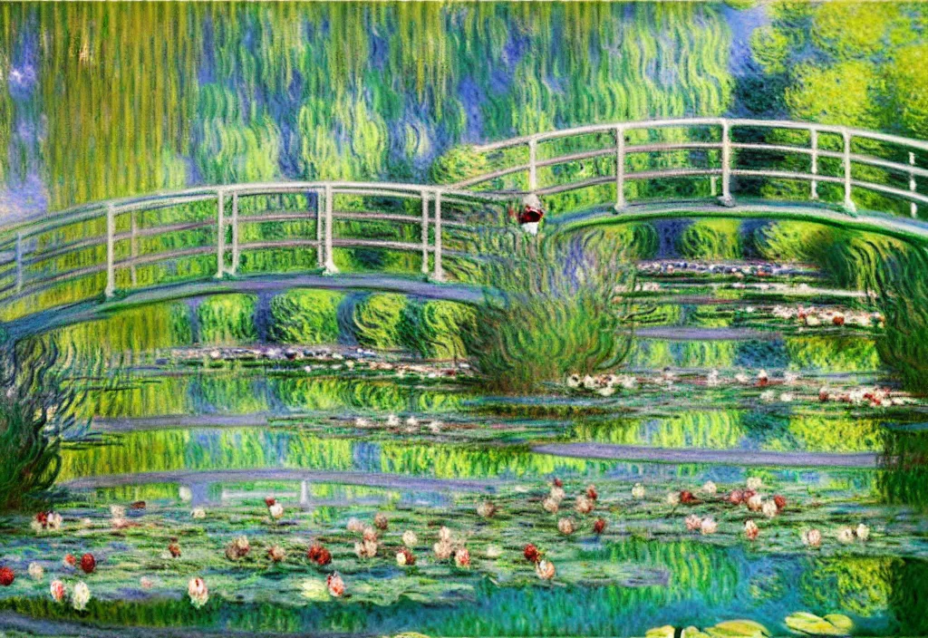 Image similar to a beautiful painting of a pond in spring time by Monet, Wes Anderson, James Jean, trending on Artstation, 4k